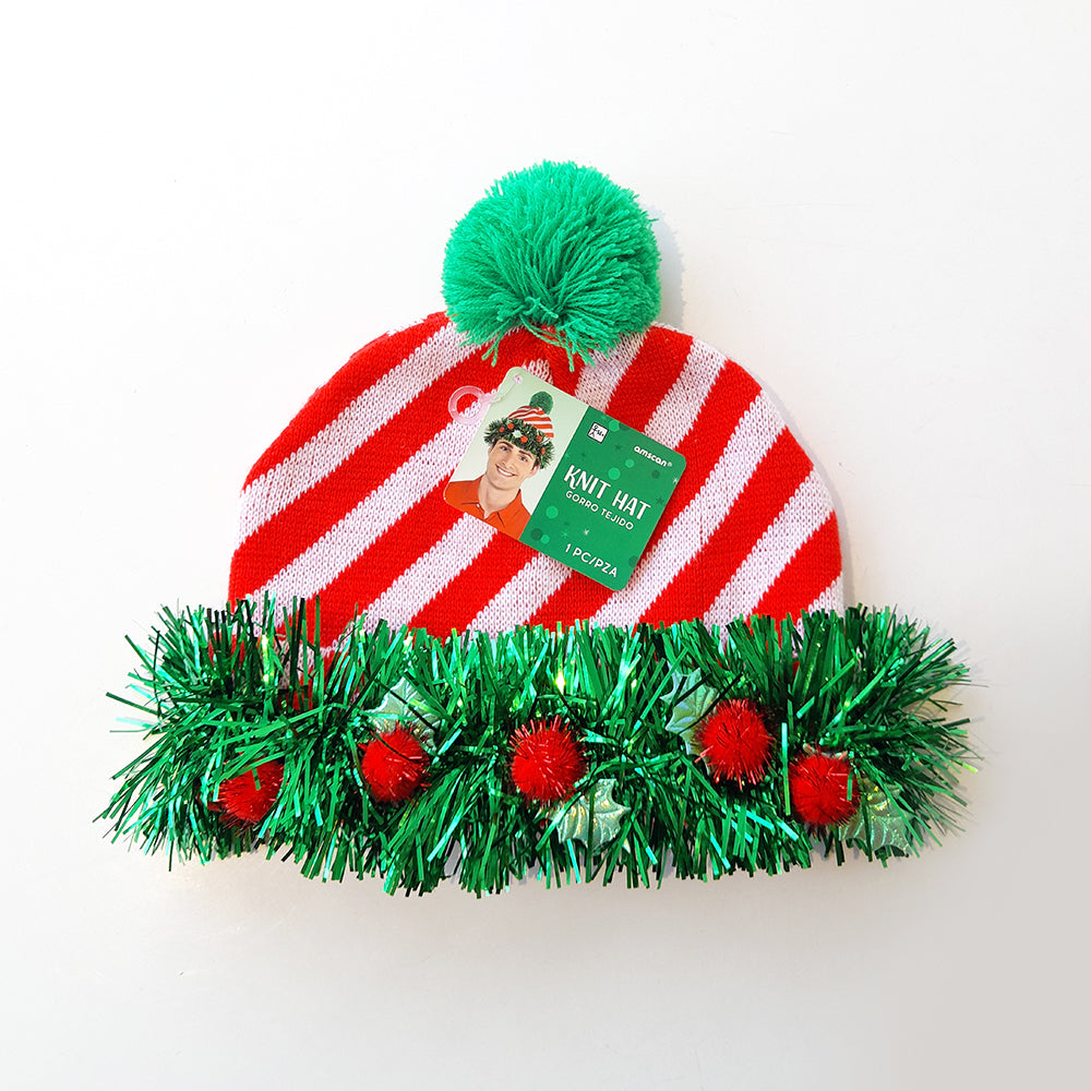 Gorro Navideño Rayas Rojo y Blanco