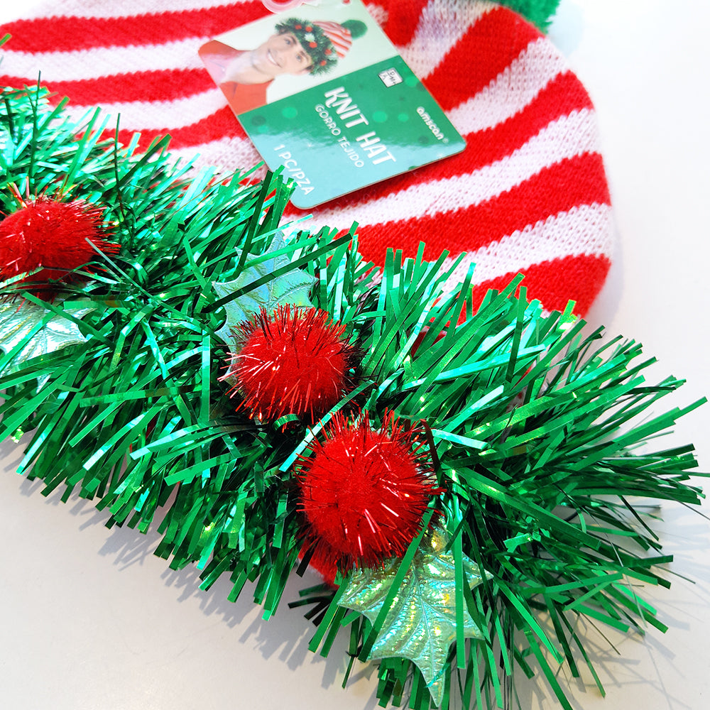Gorro Navideño Rayas Rojo y Blanco