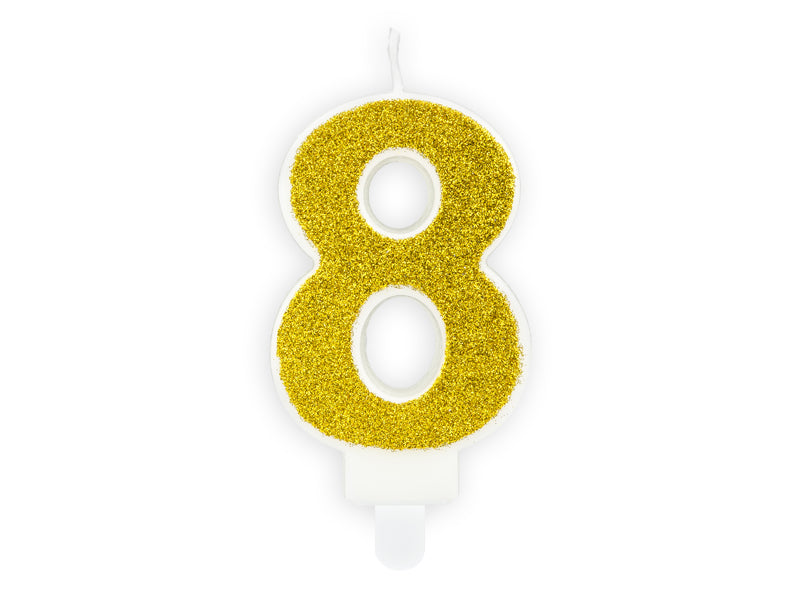 Vela Numero 8 Gliter Gold