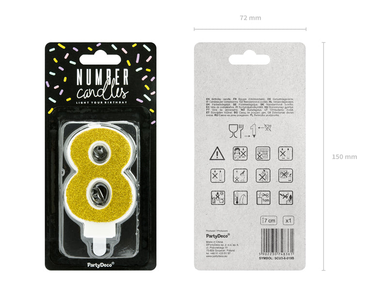 Vela Numero 8 Gliter Gold