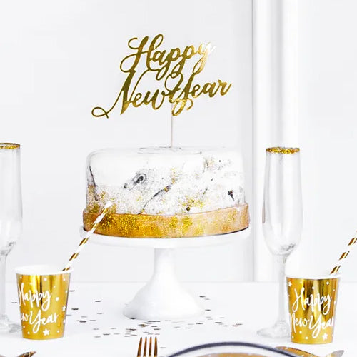 Cake Topper Happy New Year Gold